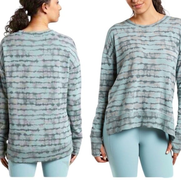 ATHLETA Coaster Luxe Tiedye Sweatshirt Tahitian Minimalist Grey Green Medium - Picture 1 of 10
